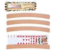 Set of 4 - Wood Curved Playing Card Holder for Kids Adult Seniors Solid Wood Cards Holders for Playing Cards 13.4 x1.4 x 0.5 Inch Non Slip Card Deck for Bridge Canasta Strategy Card Games