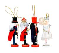 Set Of 4 Wooden Nutcrackers Soldiers Guard Ornament For Holiday Tree Decorations 13Cm Height Uniform Design Princess Guard Nutcrackers Tree Hangings