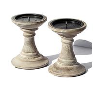 Set of 4 Wooden Pillar Candle Holders (White Design Four)