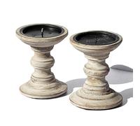 Set of 4 Wooden Pillar Candle Holders (White Design One)