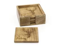 Set of 4 Wooden Stag Coasters Made From Mango Wood in Wooden Box