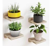 Set of 4 Wooden Wall Mounted Plant Shelves - 13x13cm Rustic Flower Rack, Heavy Duty Floating Shelves for Flower & Herbs, Waterproof Farmhouse Decor for Home Decor, Potted Plants, 1.5cm Thick