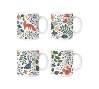 Set Of 4 Woodland-Themed Mugs Forest Autumnal Fox Bunny Squirrel Coffee Tea Cup