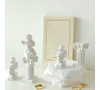 Set of 4 x 2.5'' Mini Angels Figurines and 2pcs Roman Decorative Columns Props Shooting,Angel Statues for Garden Adorable Music Angel Sculpture Memorial Greek Statue Home Decor