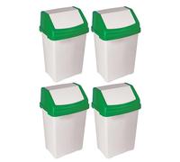 (Set of 4) X 50L Swing Bin WHITE with GREEN Coloured Swing Top Lid | Premium Plastic Heavy Duty Rubbish Bin for Home, Garden, Office | Durable, Space-Saving Waste Container for Indoor/Outdoor Use