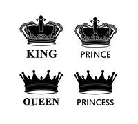 Set of 4 x Black Crowns Iron on Screen Print Fabric Applique Machine Washable Transfer King Queen Prince Princess Royal Crown