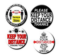SET OF 4 X KEEP YOUR DISTANCE/SOCIAL DISTANCING BADGES- Pandemic/Coronavirus/Covid-19-4 X Button Badges - 55 MM/2.2" Diameter
