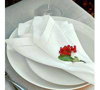 Set of 4 x White Hemstitched Linen & Cotton Napkins Florence - 17.2'' x 17.2'' (43cm x 43cm), 100% Linen