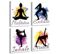 Set of 4 Yoga wall art print posters,Framed Watercolor Yoga Poster,Inhale Exhale Meditation Stretch Yoga Room Poster Motivational Quote Artwork,for Art Home Gym Exercise bedroom Home Decor 8”X10”inch