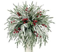 Set of 40 Artificial Norfolk Pine Branches with Red Berry 12.8" Christmas Greenery Picks Norfolk Pine Stems Fake Pine Tree Needle Sprigs for Vase Filler DIY Craft Garland Home Decorations (Frost)
