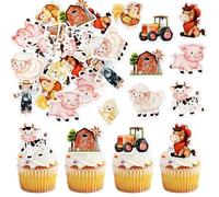 Set of 40 Farm Animals Edible Paper Cupcake Cake Toppers Cake Decorations Wedding Baby Shower Anniversary Birthday Party