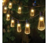 Set of 40 Solar Powered Deco Bulb String Lights - 10 Lumen Outdoor Garden Festoon Fairy Lighting with 120 Warm White LEDs for Wall, Fence, Tree, Parasol, Gazebo, Parties - Total Length 18.4m