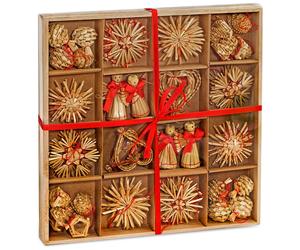 Set of 48 Golden Straw Stars Christmas Ornaments Tree Hanging X-Mas Decoration