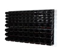Set of 48 S and 36 M size IN-Box storage bins and wall mounted louvre