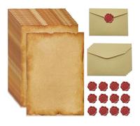 Set of 48 Vintage Writing Paper with Envelopes, 24 Sheets of Vintage Writing Paper with 12 Envelopes and 12 Creativity Wax Seal Stickers, Letter Paper Set for Letter Girlfriends and Love Letter