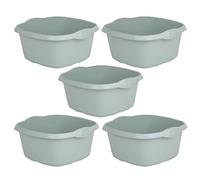 (Set of 5) 32 CM High Grade Plastic Silver Sage Washing Up Bowl with 9 Litre Capacity, Kitchen Basin Sink Tidy Organizer, Multipurpose Basin Bowl Large Square Mixing Bowl Great for Home and Kitchen