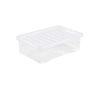 (Set of 5) 32L Litre Crystal Clear Underbed Plastic Storage Box With Lid Storage Container Stackable & Nestable Container For Living Room Bedroom Shoes Toys Garage Office Home & Kitchen Made in UK