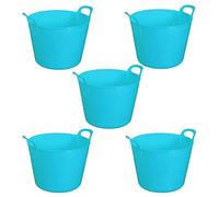 (Set of 5) - 42L Litre Large Flexi Tub Garden Home Flexible Colour Storage Container Bucket Polyethylene Flex Tub- MADE IN U.K (Light Blue)