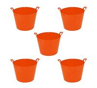 (Set of 5) - 42L Litre Large Flexi Tub Garden Home Flexible Colour Storage Container Bucket Polyethylene Flex Tub- MADE IN U.K (Orange)