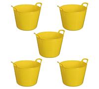 (Set of 5) 42L Litre Large Robust Flexi Tubs Multipurpose Flexible Rubber Storage Container Buckets Garden Trugs Laundry Basket Polyethylene Flex Tub For Home Gardening Toys -Made in UK (Yellow)