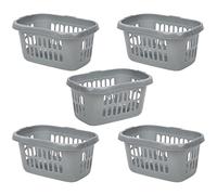 Set of 5-60 Litre Silver Hipster Laundry Basket High Grade Plastic Washing Clothes Linen Storage Bin Tidy Household
