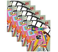 SET OF 5 - A3 / A4 Staple Bound Scrapbooks Assorted Colour Sheets, for Children Kids and Adults Family Photo Album Card Making Art Craft Activity Scrap Card Book (A3-30 Sheets)