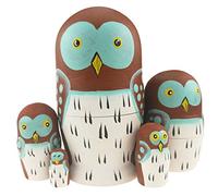 Set of 5 Adorable Cartoon Mini Wise Smart Owl Nesting Dolls - Wooden Stacking Toy Handmade Matryoshka Doll for Kids - Novelty Animal Party Supplies and Ornament Gifts