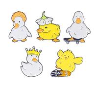 Set of 5 Adorable Duck Brooches - Enamel Pin Badges for Decoration, Featuring Cartoon Yellow Ducks, Animal Themed, Jewelry Set