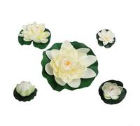 Set of 5 Artificial White Lotus Leaves and Flowers for Floating Pool Decoration, for Home, Garden, Pond, Fish Tank, Wedding, and Event Use