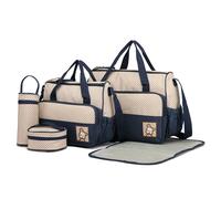 Set of 5 baby diaper bag baby bag bag mother diaper bag handbag shoulder bag bottle holder with changing mat (navy)