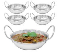Set Of 5 Balti Karahi Deep Dishes Metal Curry Serving Stainless Steel Cookware Server Cooking Pan Catering Dish 15Cm