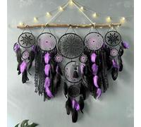 Set of 5 Boho, Hanging Large Boho Dream Catcher Wall Hanging Moon Dream Catcher Set Dream Catchers Wall Decor for Vintage Wedding Home Decorations (Black Purple)
