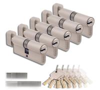 Set of 5 Brass Knob Cylinders 45/45mm, Knob Lock, Screws and Keys Included, Easy Installation, Lock for Doors and Garages, Single Key, Total Length 90mm