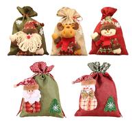 Set Of 5 Christmas Drawstring Bag Various Sizes Storage Pouches For Holiday Present Stylish Candy Packaging Bags