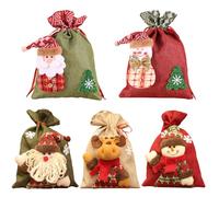 Set Of 5 Christmas Drawstring Gift Bag Various Sizes Storage Pouches For Holiday Present Stylish Candy Packaging Bags Santa Sacks