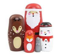 Set of 5 Christmas Santa Claus Nesting Dolls,Father Christmas Elk Snowman Fox Animal Russian Doll Xmas Matryoshka Dolls Stacking Toy Handmade Stacking Doll for Kids Gift Birthday Party Home Décor