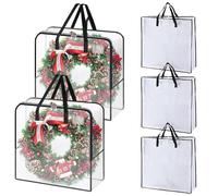 Set of 5 Christmas Wreath Storage Boxes | Transparent Waterproof Organizer with Handle | Christmas Decorations Storage for Wreaths | Ideal For Use In The G