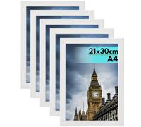Set of 5 - Classic White A4 Photo Frames | 21×30 cm Picture Frames with Tabletop Stand & Wall Mounts.
