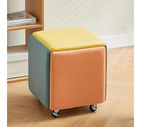 Set of 5 Colorful 5-in-1 Stackable Chairs Square Leather Benches Rolling Footrests for Living Room Bedroom Dining Area - Versatile and Stylish Seating Solution