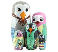 Set of 5 Colorful Owl Pattern Russian Nesting Doll Gift,Cute Cartoon Animal Theme Owl Bird Wooden Matryoshka Doll Stacking Toy Ornaments for Kids Student Birthday Christmas Halloween Home Decoration