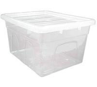 Set of 5 Crystal Clear Plastic Storage Box Boxes With Lids UK BRITISH MADE Home Office Stackable (35 LITRE)