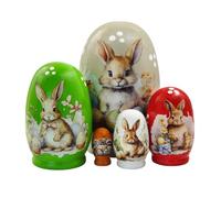 Set of 5 Cute Easter Rabbit Nesting Dolls,Egg Shape Cartoon Bunny Pattern Wooden Russian Matryoshka Stacking Toys Babushka Dolls for Kids Birthday Easter Gift Spring Holiday Home Decoration Ornament