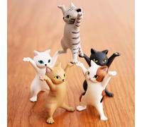 Set of 5 Dancing Cat Ornament Pen Holder Funny Desk Accessories Cat Figures Pen Holder for Desk Organization Cats Decorations for Home Office