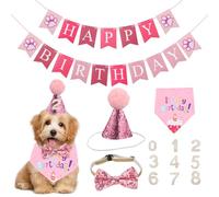 Set of 5 Dog Birthday Bandana Hat Banner Triangle Scarfs Birthday Party Supplies for Small Medium Dogs Cats Costumes Headwear (Pink)
