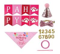 Set of 5 Dog Birthday Party Supplies - Includes Bandana, Bling Hat, Bow Tie, Hair Clips, and Banner For Small to Medium Dogs and Cats - Adorable Costumes for Pet Birthday Celebrations