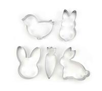 Set of 5 Easter cookie cutters in the shape of a bunny, carrot and chick
