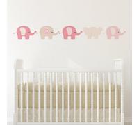 Set Of 5 Elephant Nursery Wall Stickers - Pink/grey Removable Peel & Stick Vinyl Decal