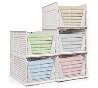 Set of 5 Extra Large Stackable Wardrobe Storage Box, Foldable Organizer, Plastic Wardrobe Shelves Closet Drawer, Pull Out Like a Drawer, Suitable for Kitchen Cabinet, Pantry, Bedroom, Bathroom
