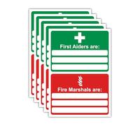 Set of 5 First Aid and Fire Safety Signs - A5 148 x 210mm Self-Adhesive Polypropylene Labels & Stickers for Workplace First Aiders & Fire Marshals