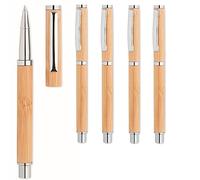 Set of 5 Gel Pens Rollerball Pens Rollerball Writing Instruments Bamboo and Stainless Steel Blue Ink Sustainable Environmentally Friendly